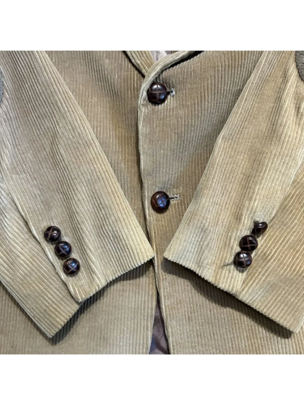 Jeremy Cobb 44L Hand Tailored Tan Corduroy Blazer Suede Elbow Patch Preppy VTG
